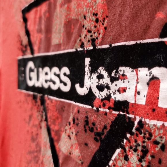 Guess Jeans Men T-Shirt Large Red Logo Graphic Short‎ Sleeve Crew Neck Tee - Picture 3 of 9